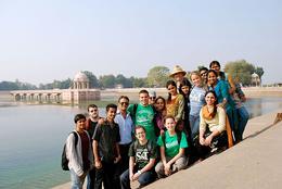 Daniel Oerther posing with students during a study abroad trip to Gujarat